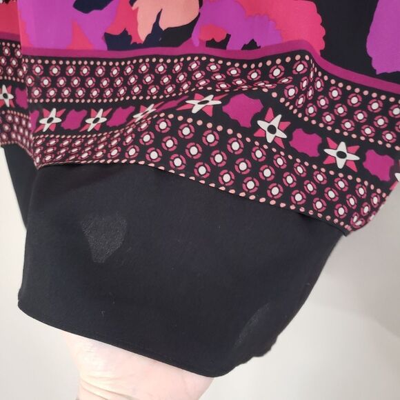 🦋3/$20 Dana Buchman Large Pink Purple Print Short Sleeve Layered Boxy Top - Picture 2 of 9